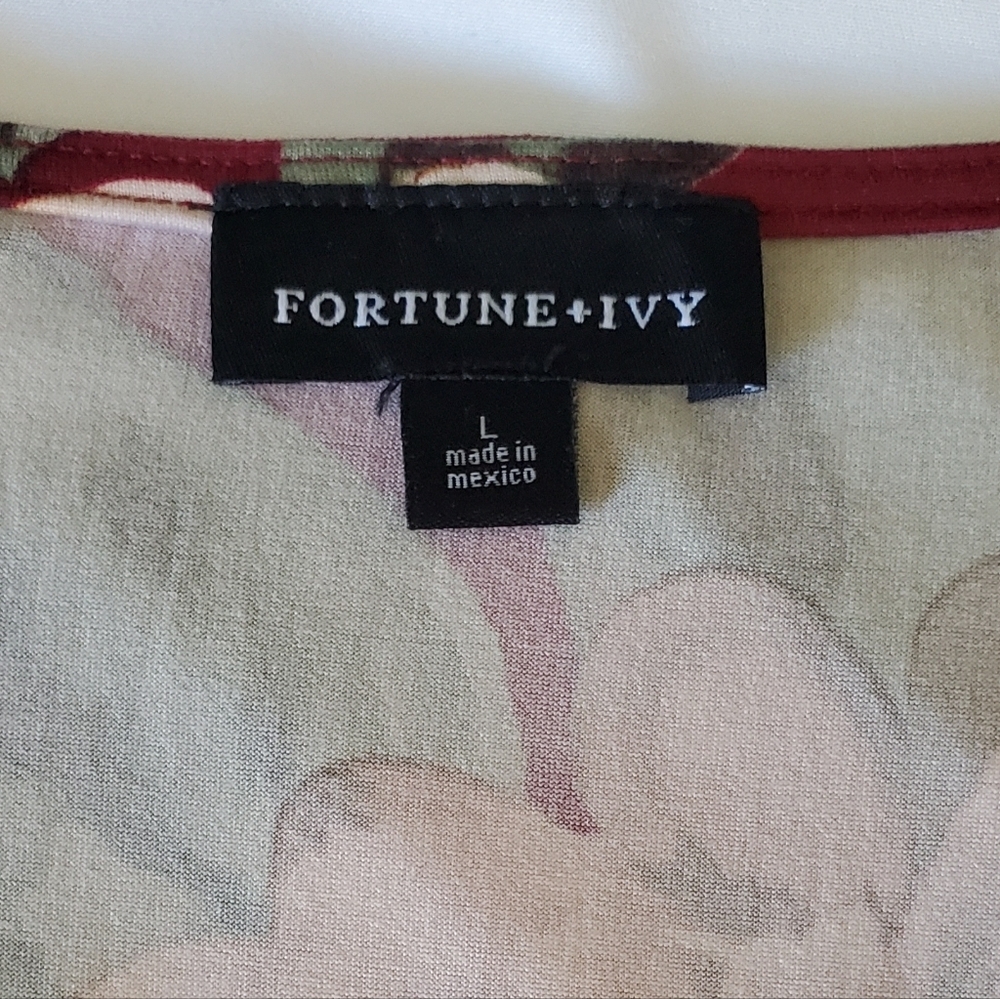 Fortune+Ivory Irene Faux Wrap Brushed Knit Red Floral  V-Neck Maxi Dress Size L - Picture 2 of 7